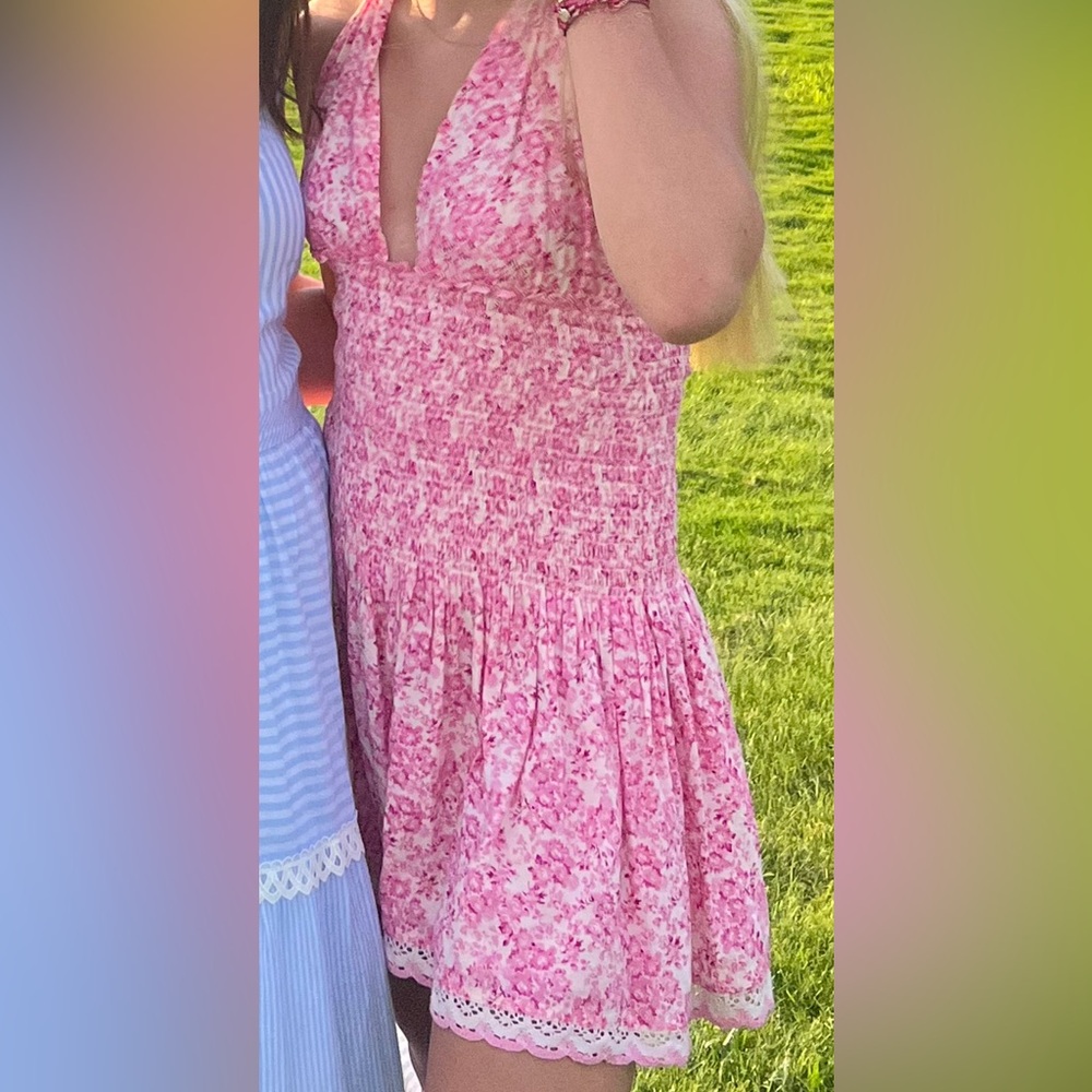 Pink Floral Love Shack fancy Halter Mini Dress